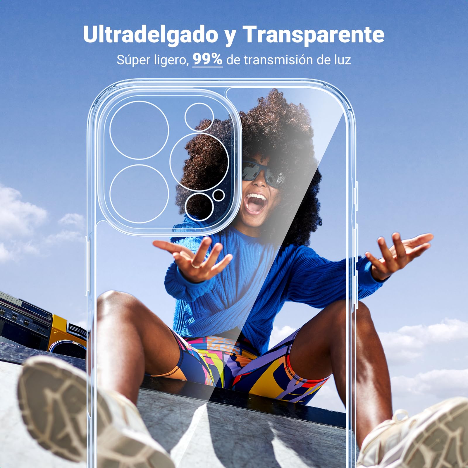 UGREEN Funda para iPhone 16 Pro, Anti-Amarillo con Protección de la Lente y contra Caídas, Case Anticaída y Antidesgaste, Carcasa 6.3", Transparente