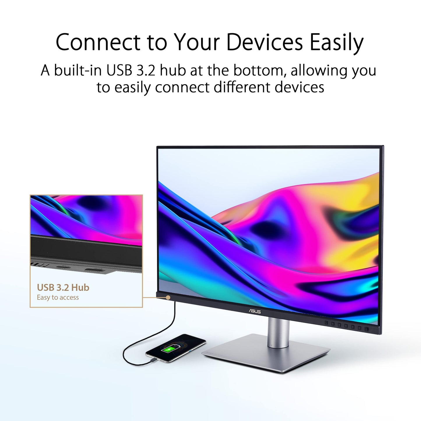 ASUS ProArt Display Monitor profesional de 32 pulgadas (31.5 pulgadas visible), IPS, 4K UHD (3840 x 2160), 98% DCI-P3, precisión de color ΔE < 2, verificado por Calman, USB-C PD 96W, cadena margarita,