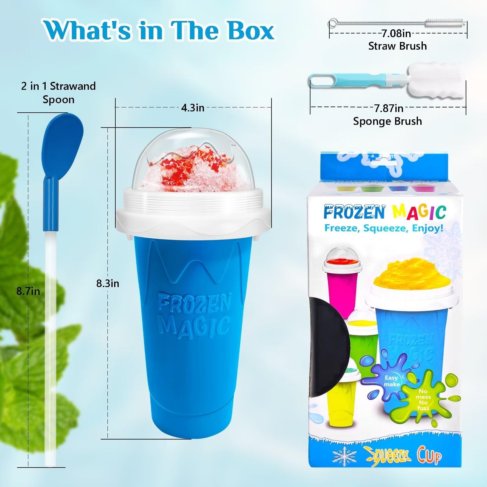Magic Quick Frozen Smoothies Maker – Máquina grande de granizados, taza para apretar DIY (azul y amarillo)