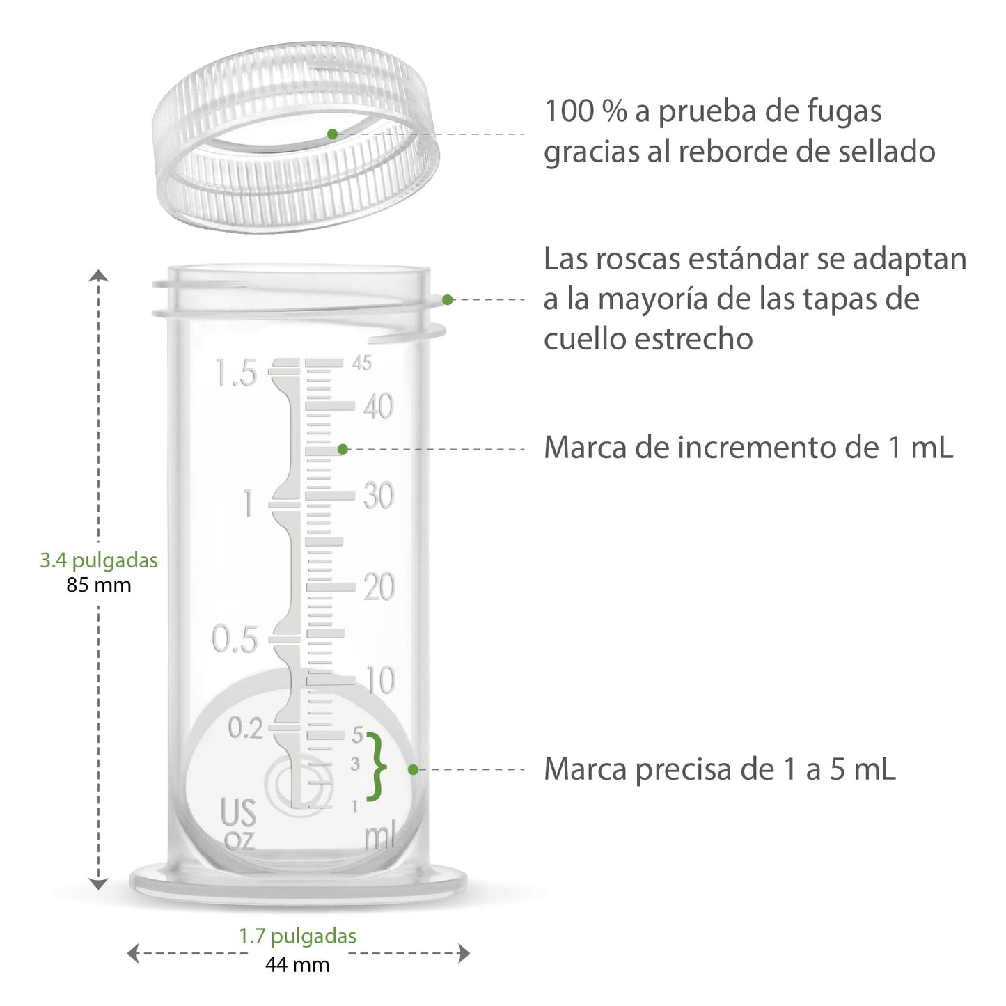 Recipiente Maymom de 1.5 oz diseñado para el almacenamiento de calostro y leche; tapas a prueba de fugas, para almacenamiento de leche materna en congelador o refrigerador, fabricado sin BPA; 4 piezas por paquete.