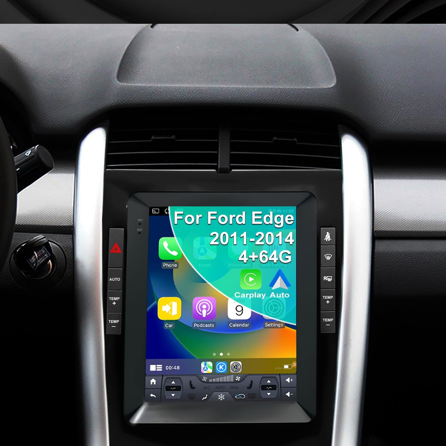 Estéreo de coche 4G+64G para Ford Edge Radio Upgrade 2011 2012 2013 2014, reemplazo de radio de visualización táctil estilo Tesla de 9.7 pulgadas, inalámbrico incorporado Carplay Android Auto, cámara