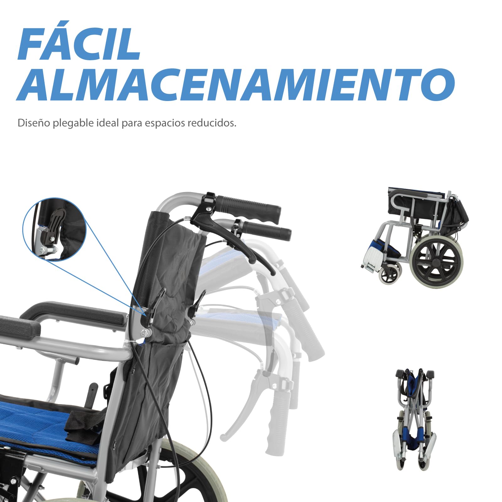 Silla De Ruedas Ligera ONOF Azul Todos Terrenos Con Freno de Mano para Adulto y Adulto Mayor