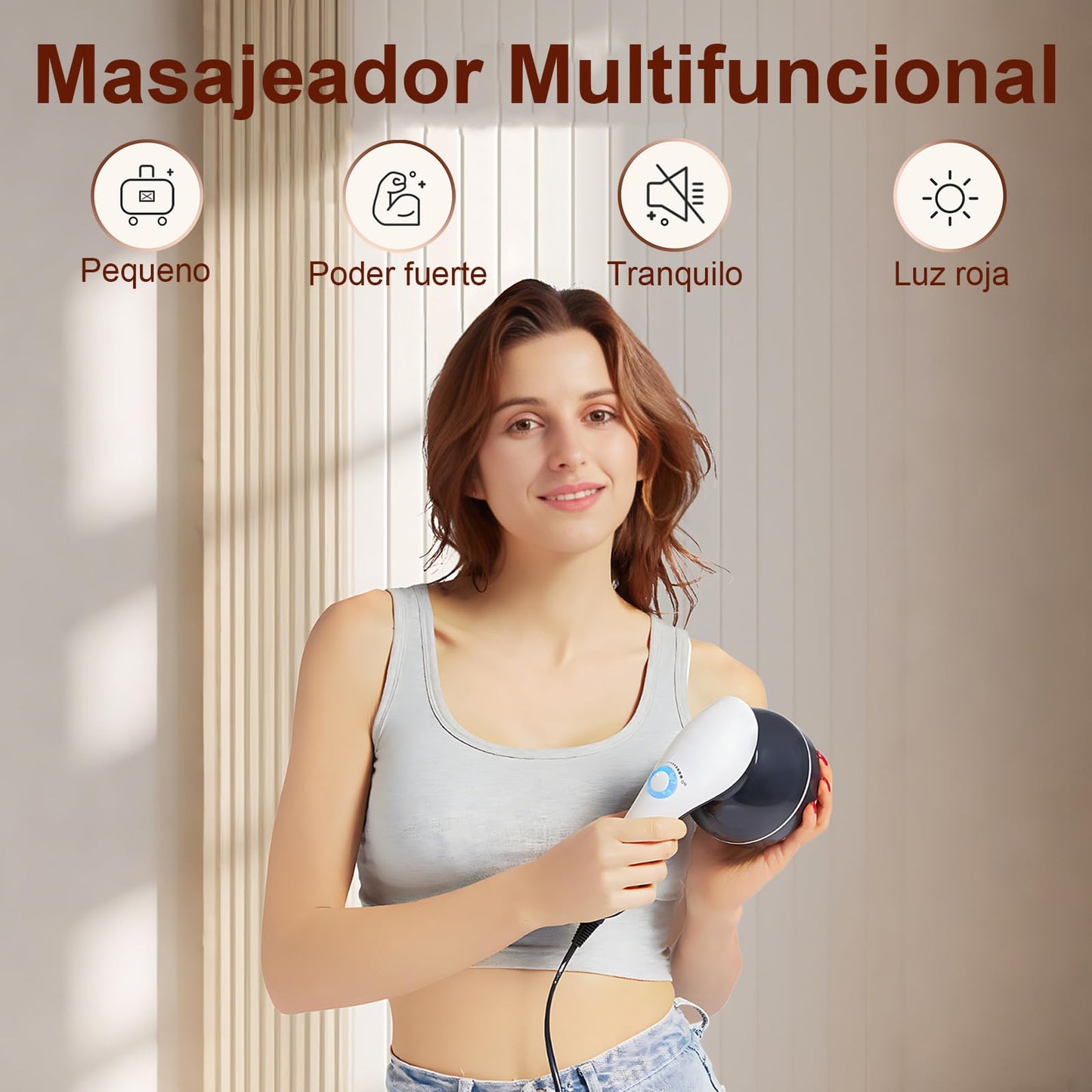Masajeador Electrico, Con 8 Cabezales de Masaje y Mango Antideslizante, Masajeador de Espalda, Utiliza para Aliviar Dolores Musculares, Reafirmar el Cuerpo Masajeador Muscular