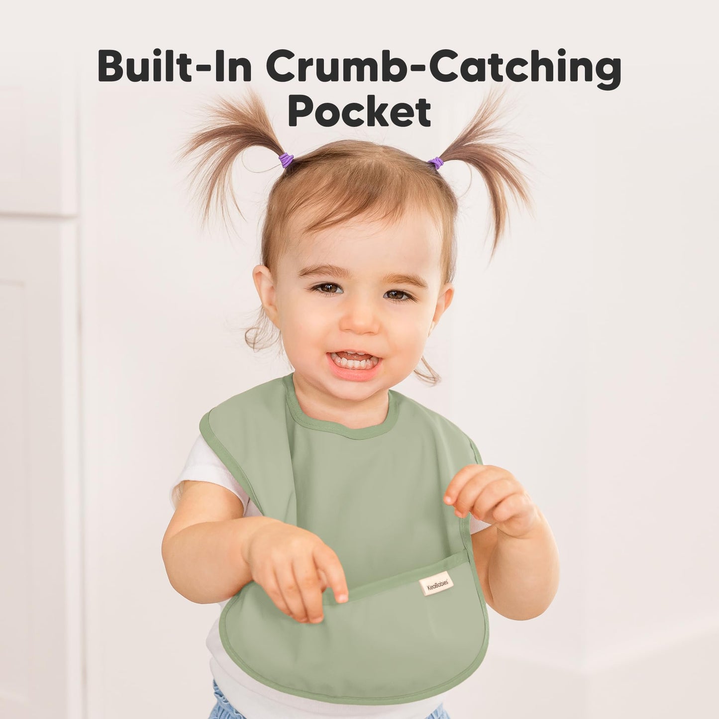 KeaBabies - Paquete de 3 baberos impermeables para comer – Baberos ligeros de alimentación para niños pequeños con gran colector de alimentos, a prueba de desorden, esenciales para comer bebés de