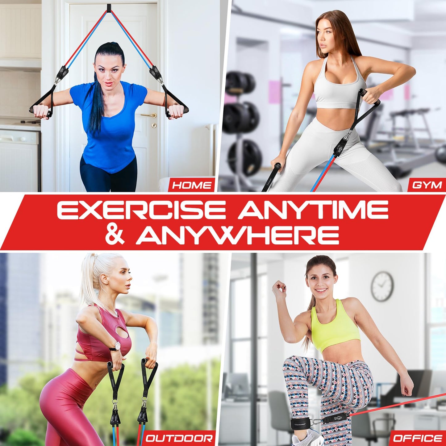 Bandas de Resistencia RENRANRING Negro con Asas para Entrenamiento de 150 Libras para Hombres y Mujeres