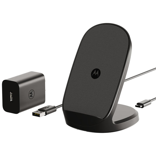 Motorola TurboPower - Soporte inalámbrico Qi de 15 W + cargador de 33 W + cable USB-C - para Moto G Power 2024/2025, Stylus (2025), G Stylus 5G 2024, Edge 2023/2024, Razr/Razr Plus 2023/2024/2025