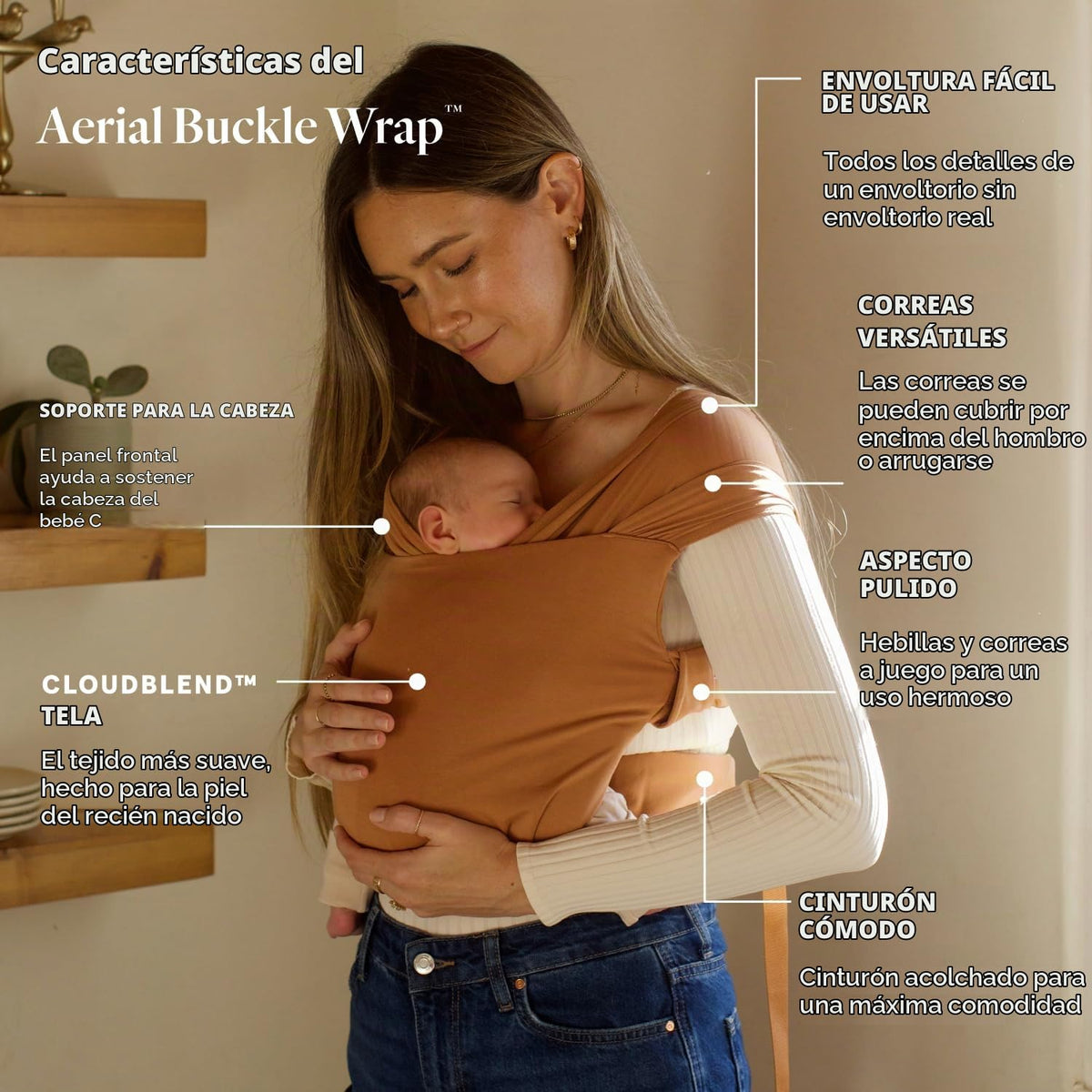 WildBird - Envoltura de hebilla aérea - 0-6 meses - Estándar (XS-XL) Sauce - Portabebés para recién nacido - Portador frontal - Tela suave, correas, soporte para la cabeza, cinturón de cintura
