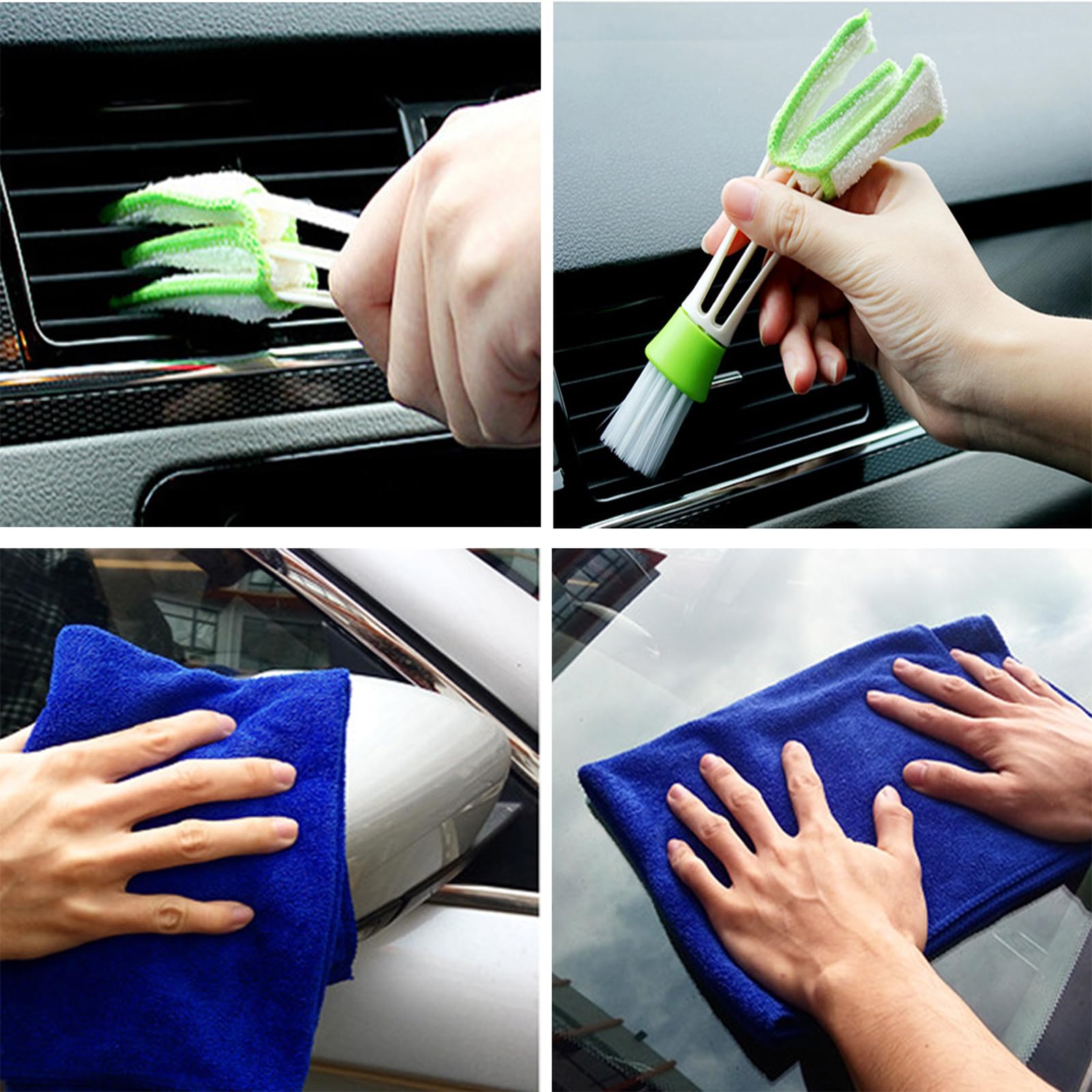 Bonieset Chenilla Microfibra Cepillo para Polvo de Lavado de Coche con Mango Largo, Kit de Limpieza de Coche Incluye Cepillo de Lavado de Coche, Cabezales de fregona, Toalla, Plumero de ventilación