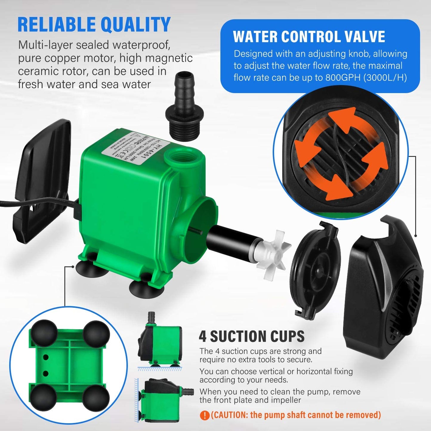 Bomba Sumergible Simple Deluxe Verde de 10 Pies 800GPH 24W con 3 Boquillas