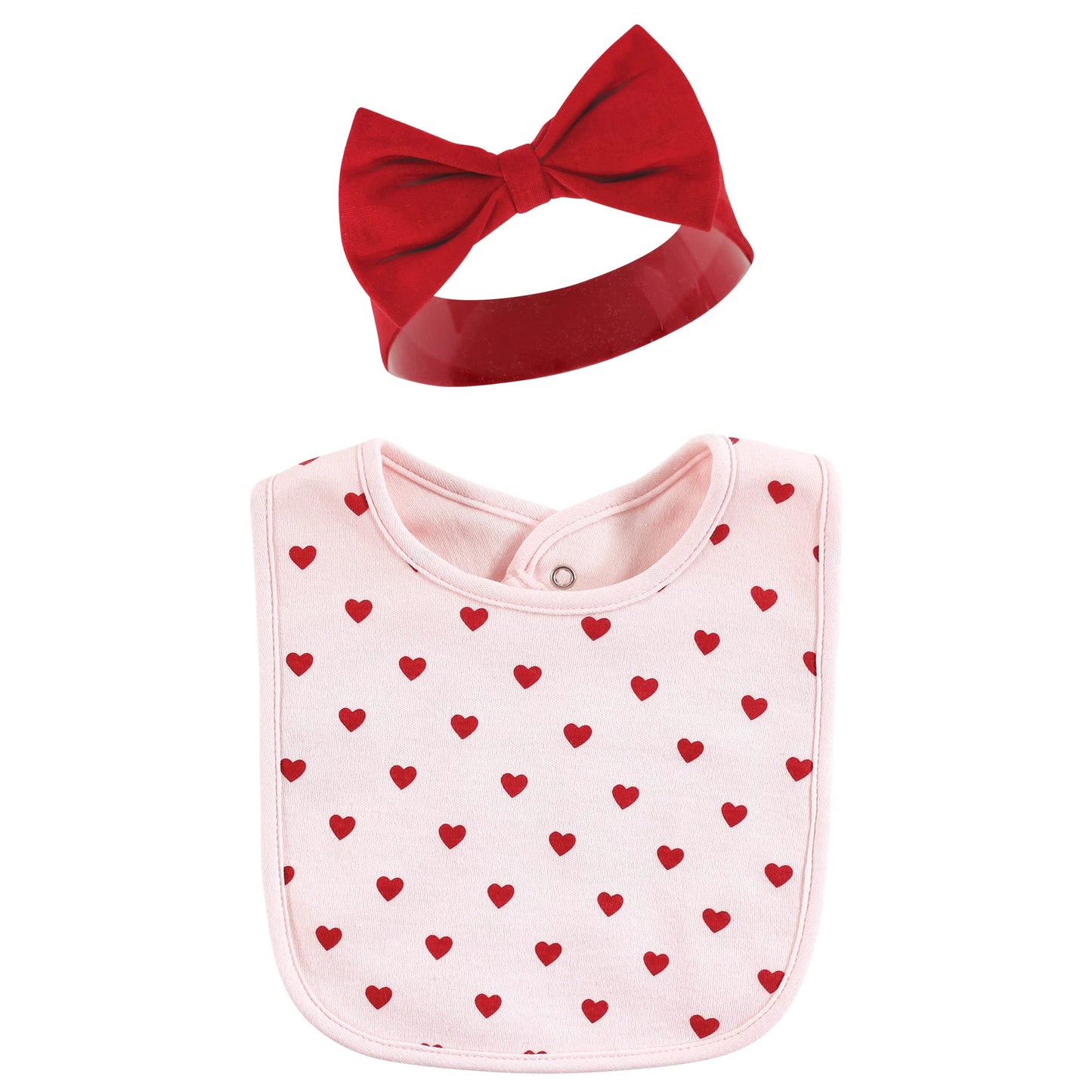 Hudson Baby Conjunto de babero y diadema o gorras unisex de algodón para bebé, corazón de San Valentín, talla única
