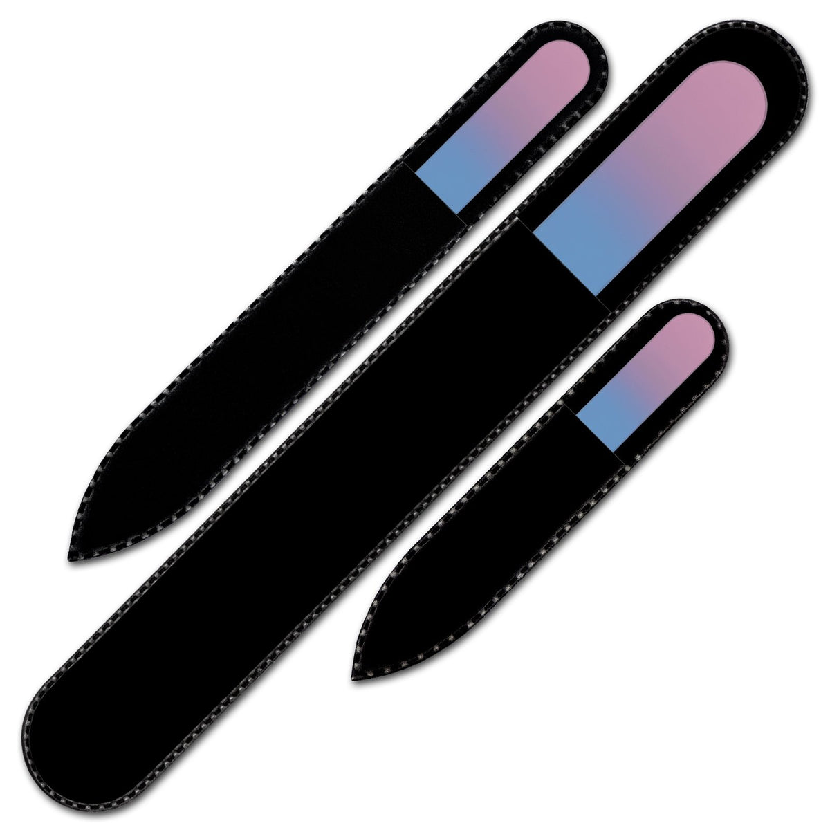 Juego de 3 limas de uñas de vidrio en bolsa de terciopelo, colores arcoíris, auténtico vidrio templado checo, garantía de por vida, hecho a mano en la República Checa, Chicle