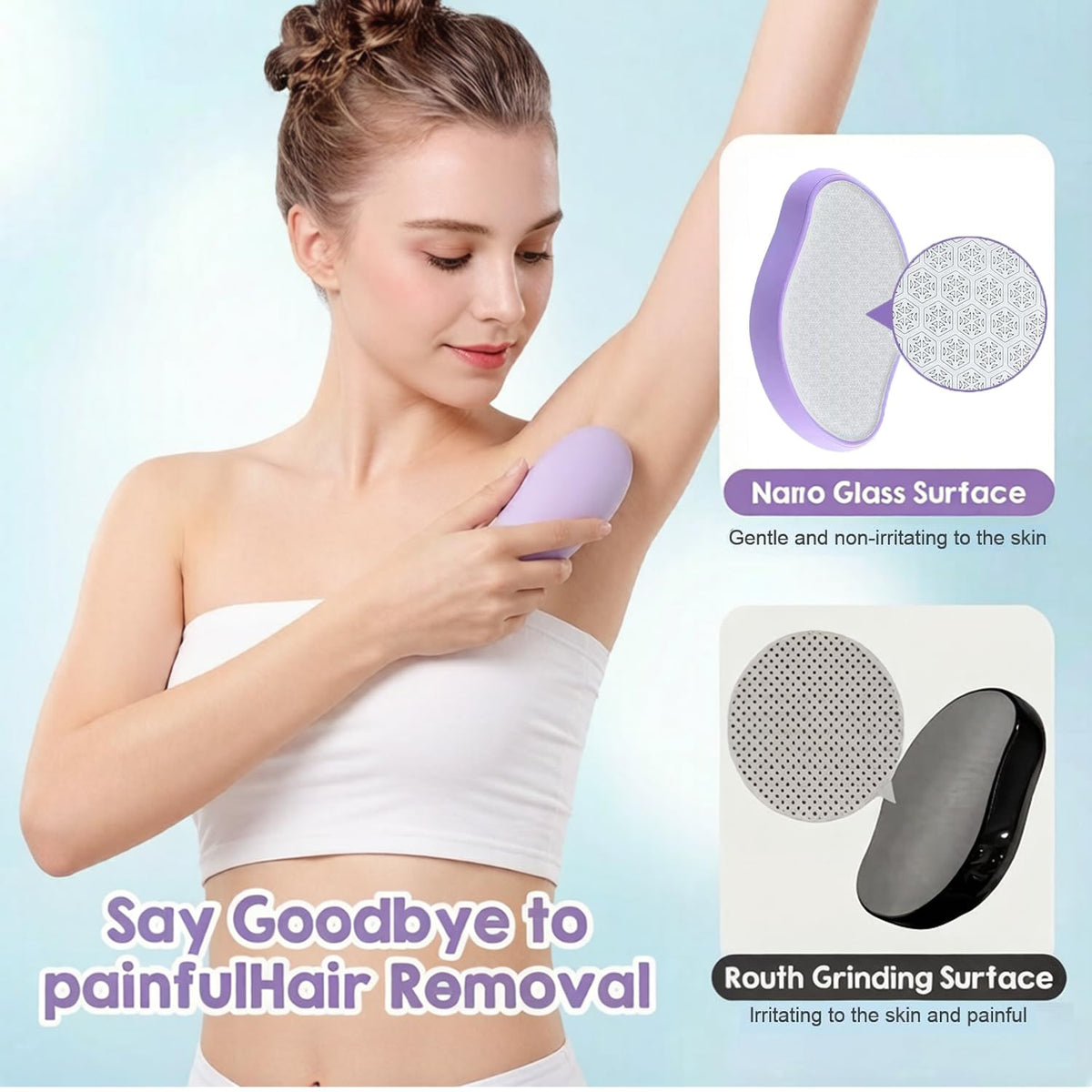 MINOCHI 2 unidades de depilador de cristal reutilizable para mujer, depiladora de cristal indolora para mujeres y hombres, exfoliación mágica indolora para eliminar el vello.