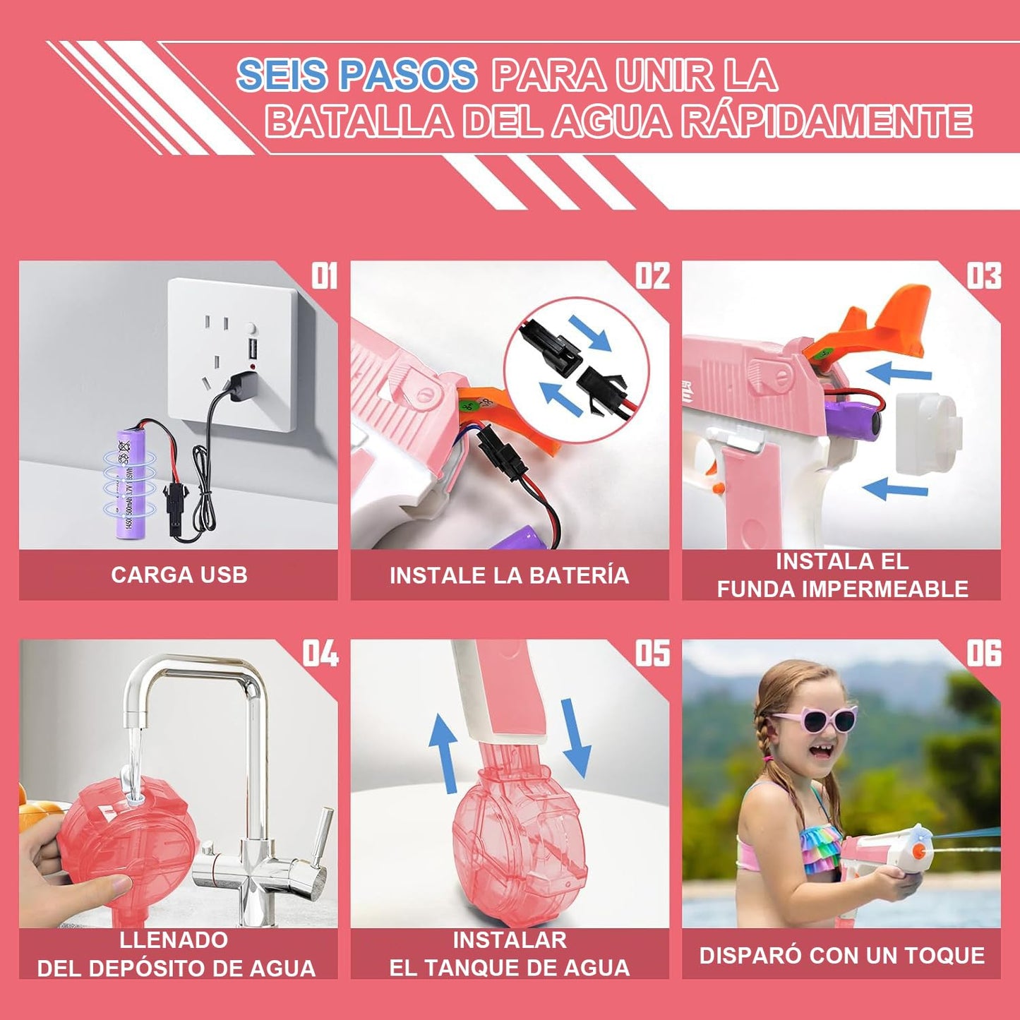 KOMPORY Pistola de Agua eléctrica,Pistola de Agua Recargable Eléctrica para Niños Adultos,para Verano Playa y Piscina Juguete de Agua,Tanque de Agua de Gran Capacidad,Alcance de hasta 2-3m