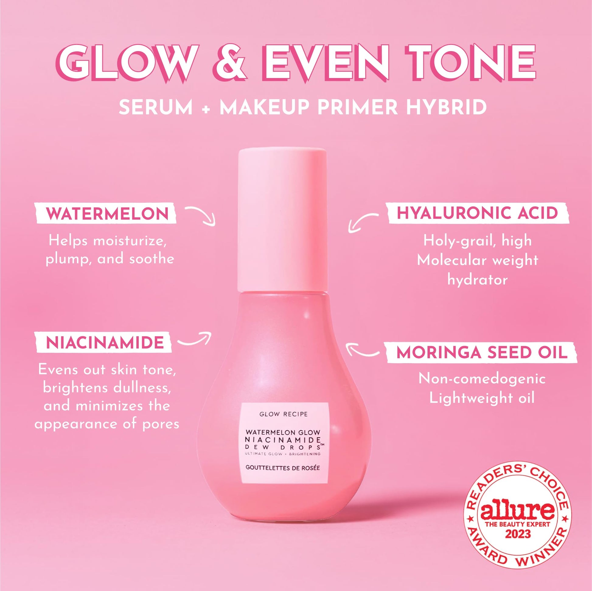 Glow Recipe | Watermelon Glow Niacinamide Dew Drops Serum | Gotas de Suero Iluminador | 40ml (1.35fl. oz)