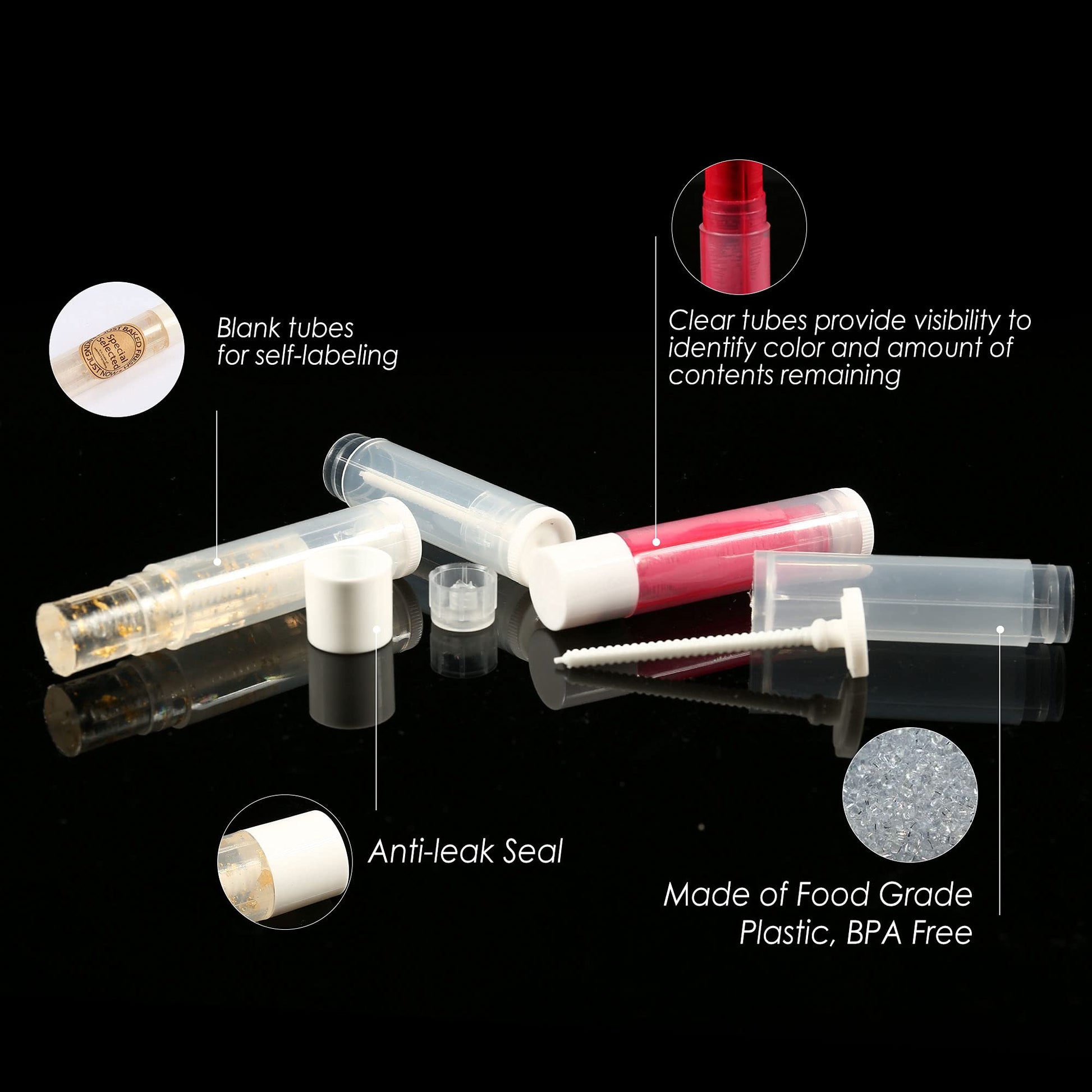 LotFancy 60 tubos de bálsamo labial vacíos, 5,5 ml (3/16 onzas), tubos transparentes con tapas blancas, sin BPA y sin fugas, rellenables, para maquillaje cosmético DIY
