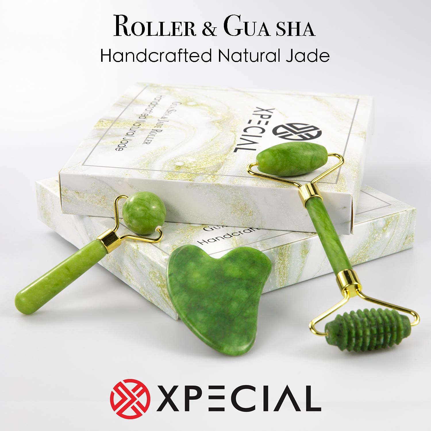 Rodillo Gua Sha & Jade Roller, rodillo facial, herramienta de masaje facial Guasha, juego de cuidado facial Xpecial de la piel, masajeador para eliminar arrugas e hinchazón de ojos, antienvejecimiento y relajación corporal