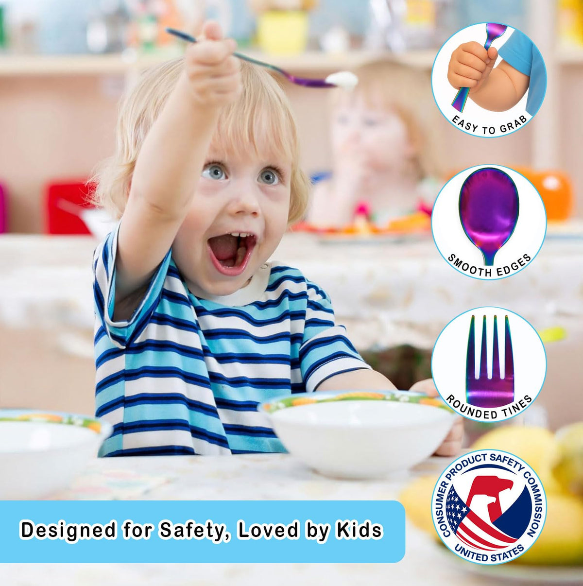 Juego de Cubiertos de Acero Inoxidable para Niños - Cubiertos Seguros para Niños y Pequeños - Juego de Utensilios para Niños - Juego de Cubiertos de Metal para Niños (Incluye 3 Cucharas Pequeñas para