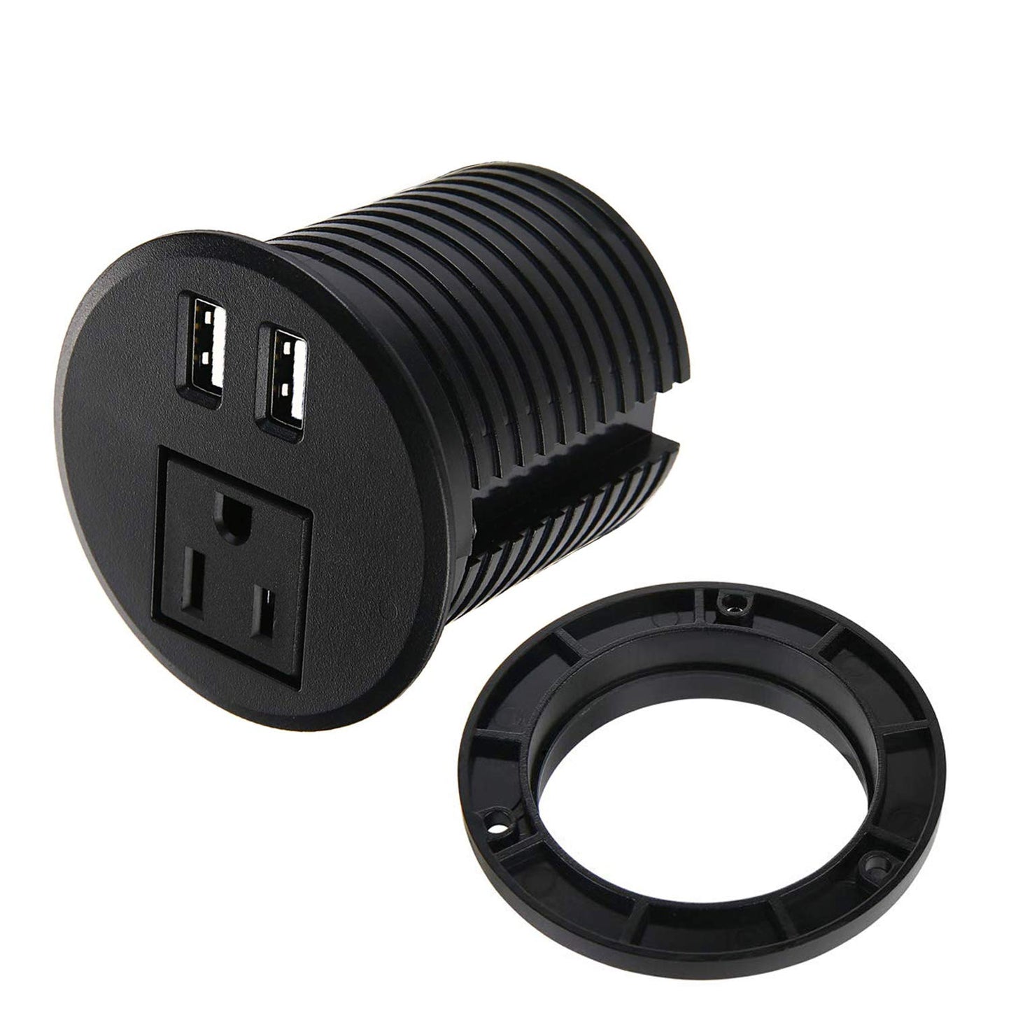Ojal de alimentación de computadora con ojales de alimentación de 2 3/8 pulgadas con 2 puertos de carga USB, cable de extensión de 6.5 pies con 1 toma de corriente para computadora, mesa, cocina,