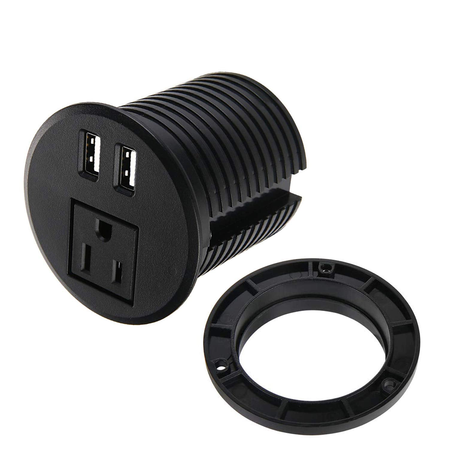 Ojal de alimentación de computadora con ojales de alimentación de 2 3/8 pulgadas con 2 puertos de carga USB, cable de extensión de 6.5 pies con 1 toma de corriente para computadora, mesa, cocina,