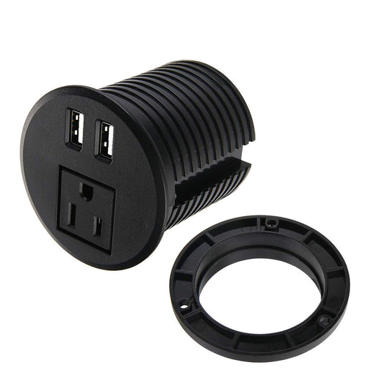Ojal de alimentación de computadora con ojales de alimentación de 2 3/8 pulgadas con 2 puertos de carga USB, cable de extensión de 6.5 pies con 1 toma de corriente para computadora, mesa, cocina,