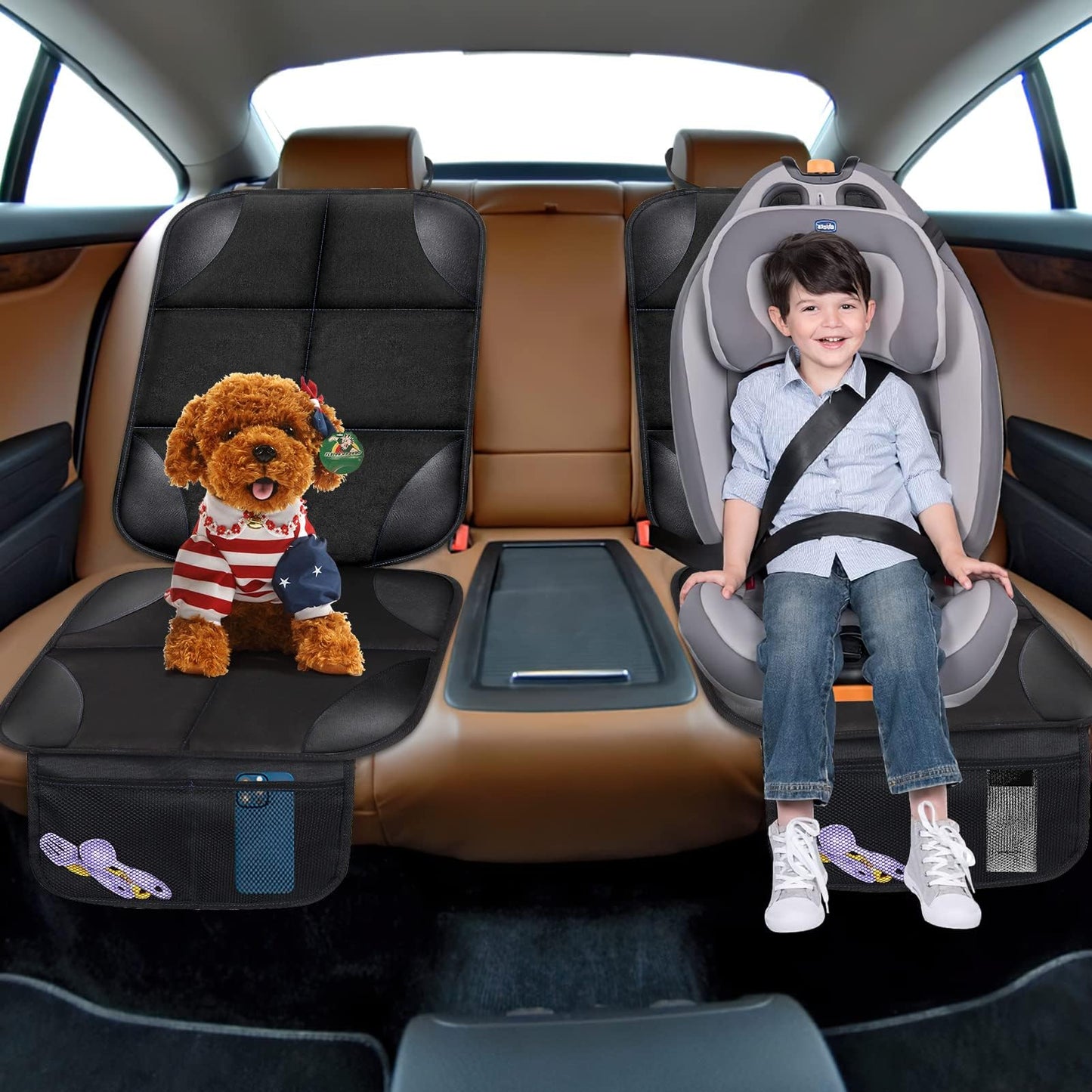 LAIXIAO Protectores de Asiento de Coche Impermeables, Bolsas de Almacenamiento para Asiento, Protector de Seguridad (Negro 2 Pieza)