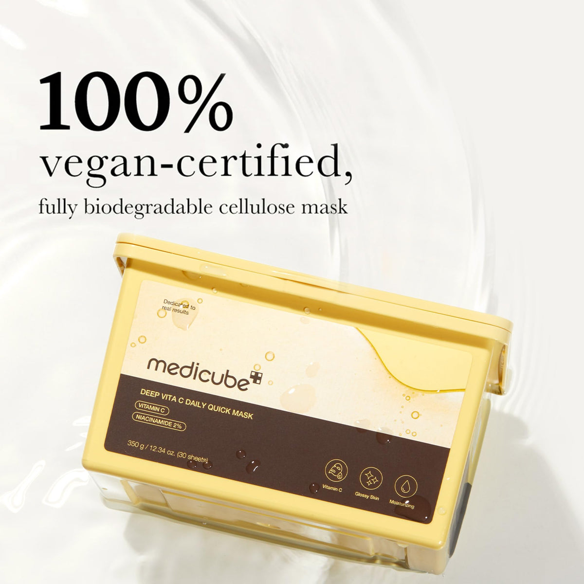 MEDICUBE Deep Vita C Daily Quick Mask, 30 Mascarillas Faciales Coreanas con Vitamina C, Niacinamida 2% y Complejo de Vitaminas, Hidratación y Luminosidad, 350 g