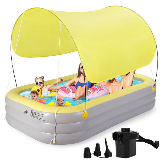 Alberca Inflable Piscina Familiar, Cubierta Inflable para Piscina, 260x160x60cm Piscina Hinchable 3 Niveles Rectangular, Alberca para Niños Adultos Grandes para Patio y Exterior, Exterior, Jardín