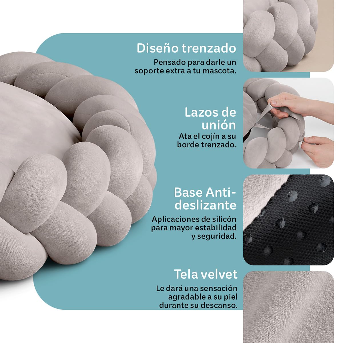 Cama Redonda Esquimal Beige Trenzada Lavable para Perro y Gato Chico