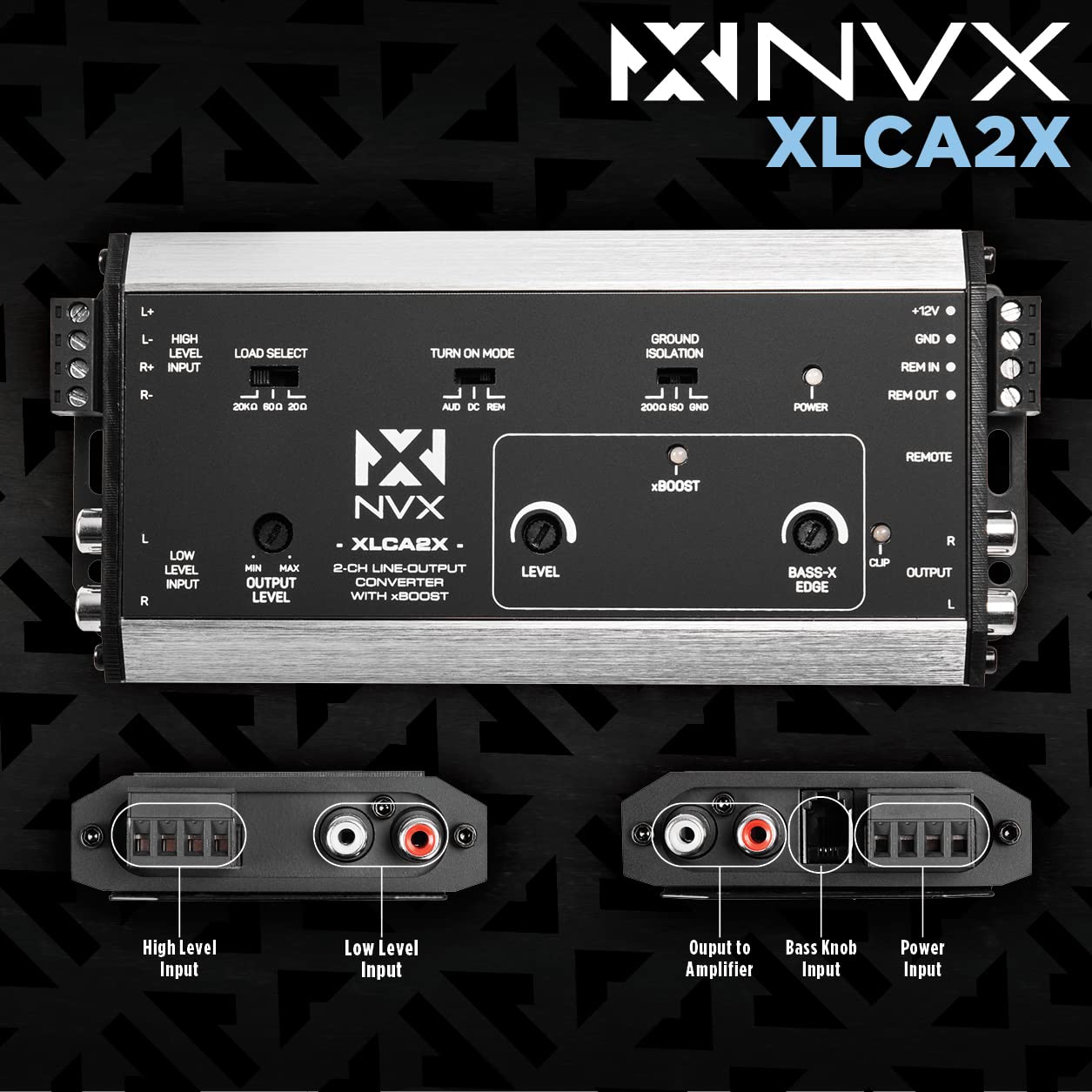 NVX- XLCA2X X-Series Pro Convertidor de Salida de línea de 2 Canales Potenciador Digital de Graves con xBoost, Coincidencia de impedancia y Control Remoto de Nivel