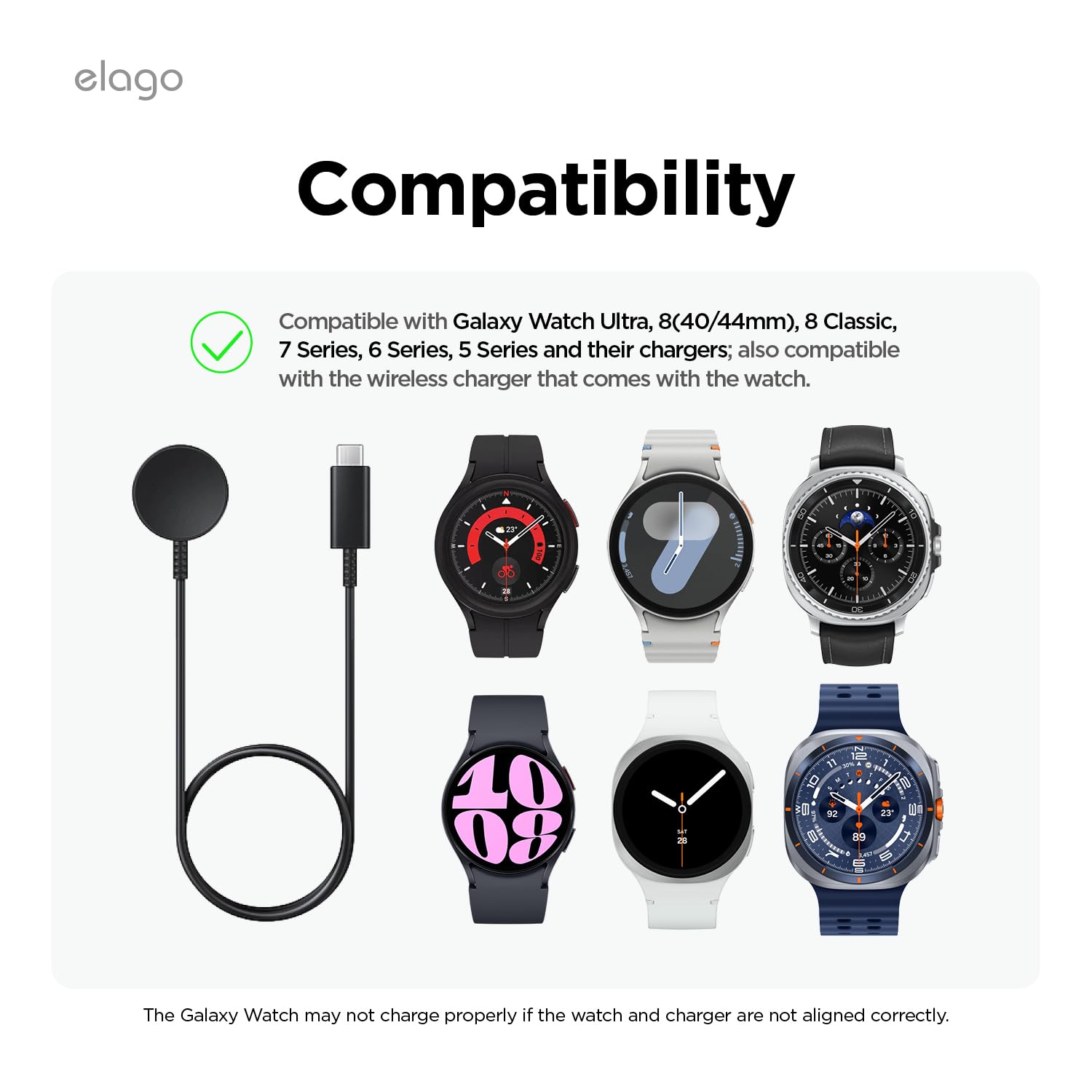 elago GWT5 Soporte de Carga Compatible con Samsung Galaxy Watch 8/8 Classic,7/Ultra,6/6 Classic,5/5 Pro [40/43/44/45/47mm], Diseño de Altavoz Clásico, Modo Nocturno [Cable No Incluido] (Gris Claro)