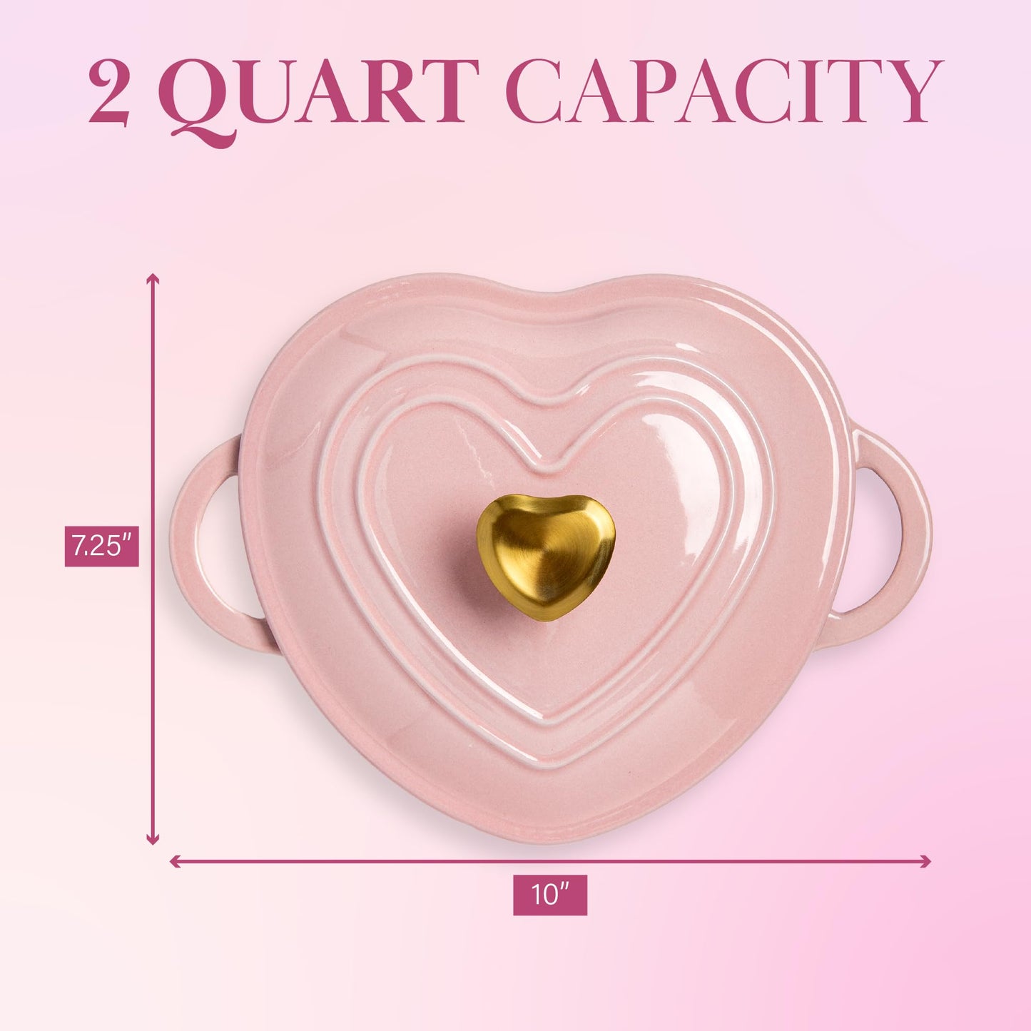 Paris Hilton - Olla en forma de corazón para horno holandés esmaltado con tapa, asas dobles, funciona en todas las estufas, apta para horno a 500 °F, 2 cuartos de galón, rosa