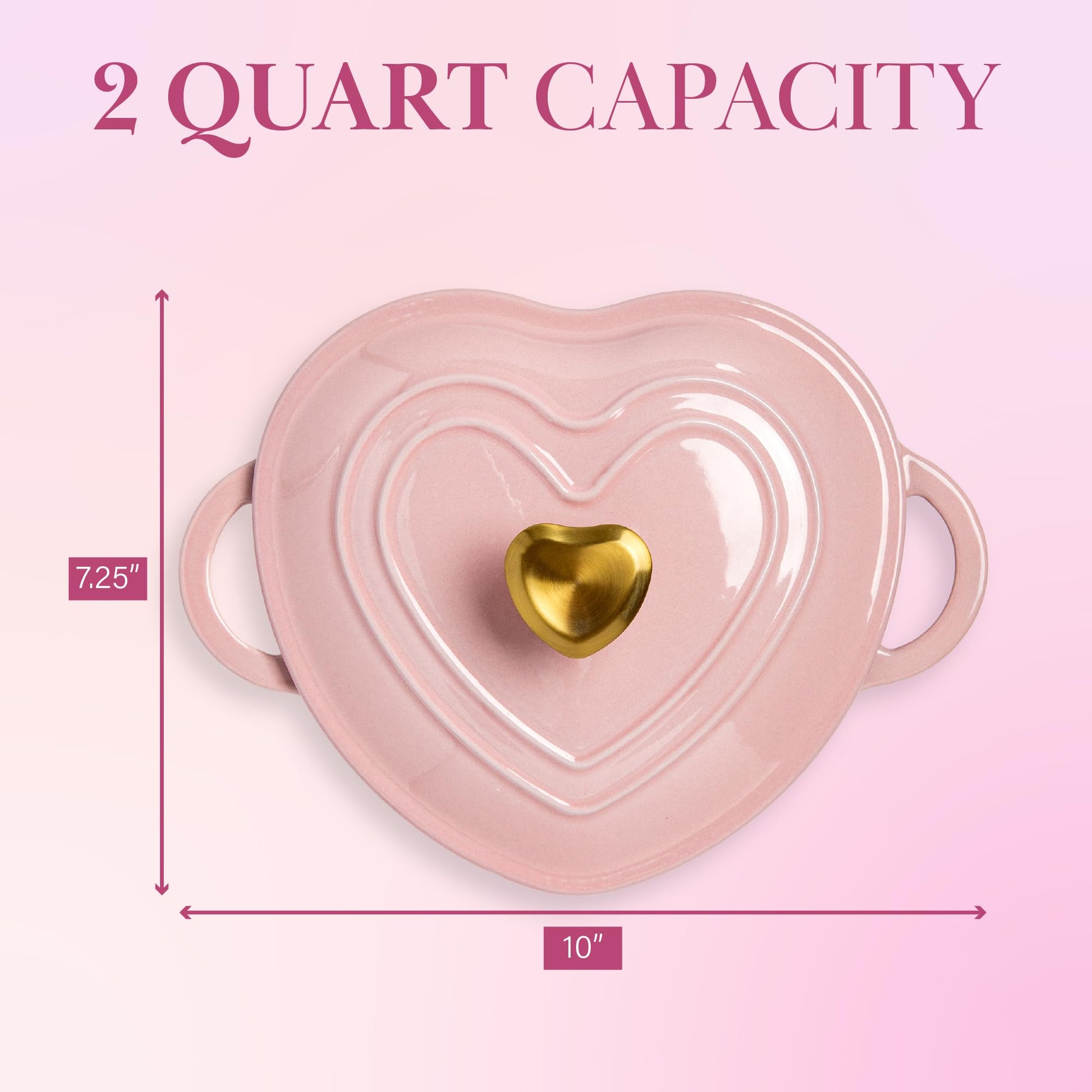 Paris Hilton - Olla en forma de corazón para horno holandés esmaltado con tapa, asas dobles, funciona en todas las estufas, apta para horno a 500 °F, 2 cuartos de galón, rosa