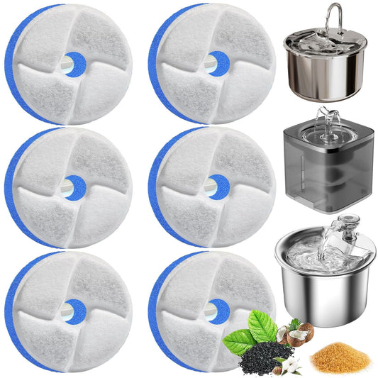 Keakitay Filtros para Fuente de Gatos, 6 Piezas Filtros para Fuente de Agua para Mascotas, Sistema de Triple Filtracion, Filtro de Repuesto, Filtro de Carbón Activad