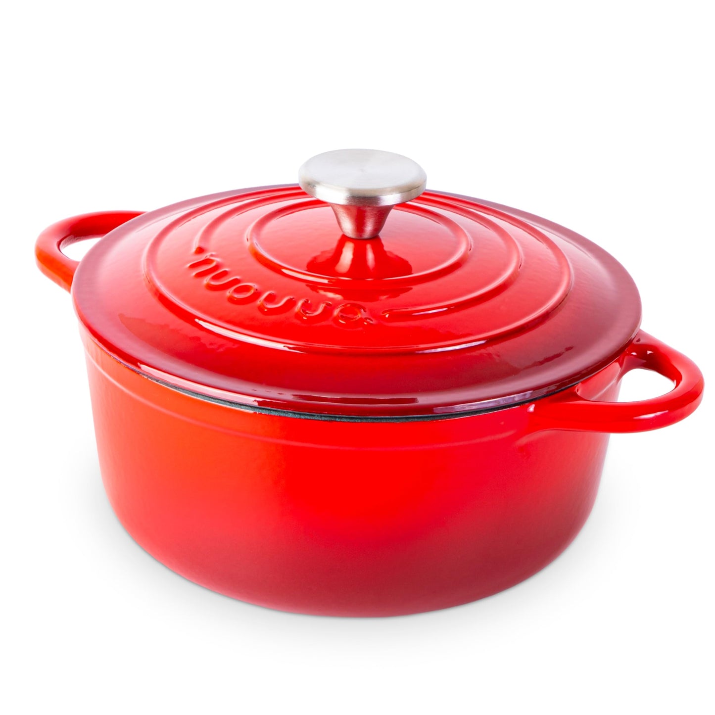 Nuovva - Horno holandés de hierro fundido con tapa - Cacerola esmaltada antiadherente - Utensilios de cocina resistente para horno holandés - Rojo, 3.1 cuartos de galón, 22 cm