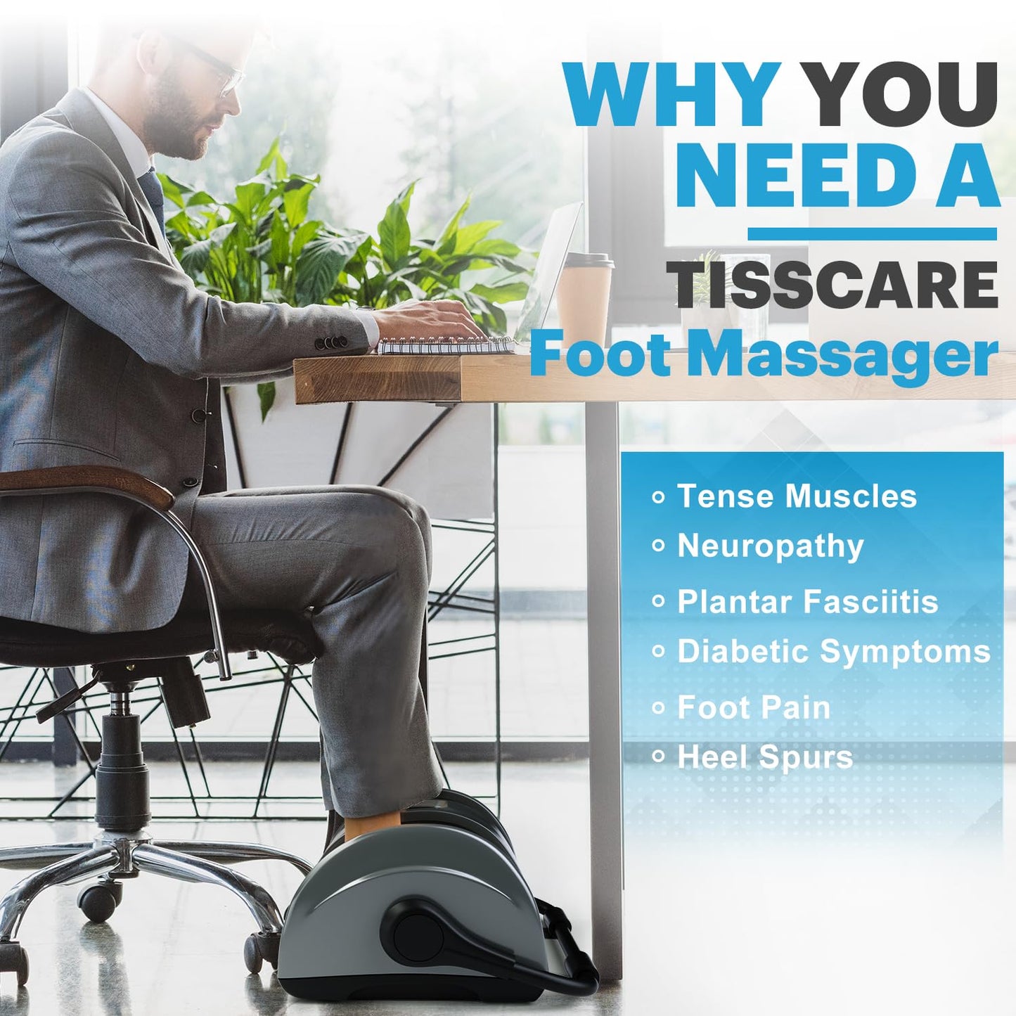 Masajeador de Pies TISSCARE Calor Amasado para Fascitis Plantar y Dolor Crónico