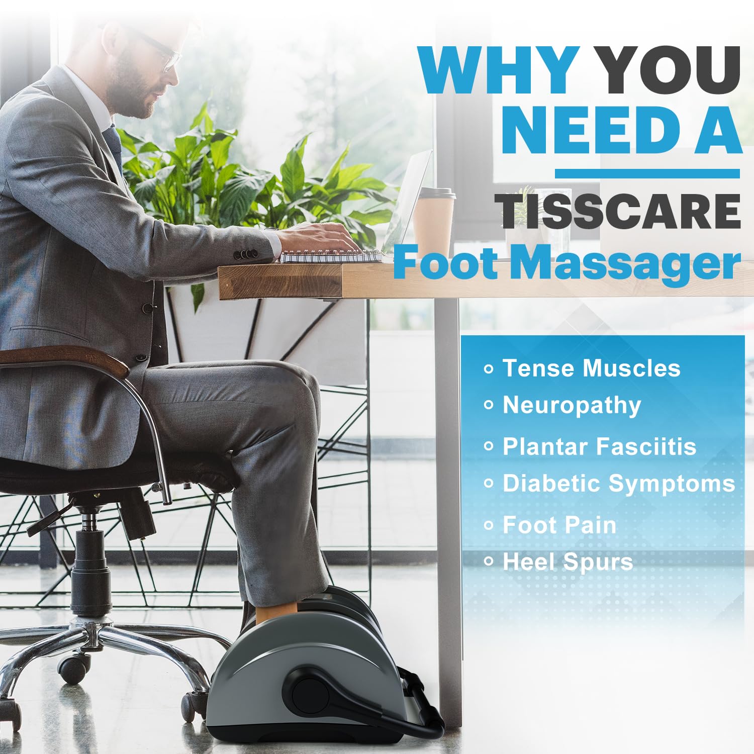 Masajeador de Pies TISSCARE Calor Amasado para Fascitis Plantar y Dolor Crónico