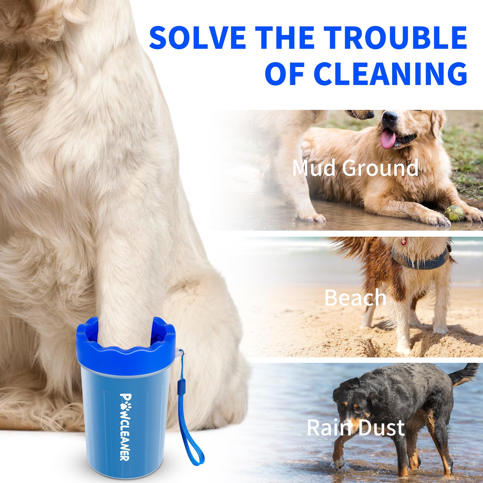 Limpiador de patas de perro para perros, con 3 toallas absorbentes y cepillo para polvo de baño ajustable para perros), limpiador de patas de perro Buddy Muddy Pet (azul profundo, mediano)