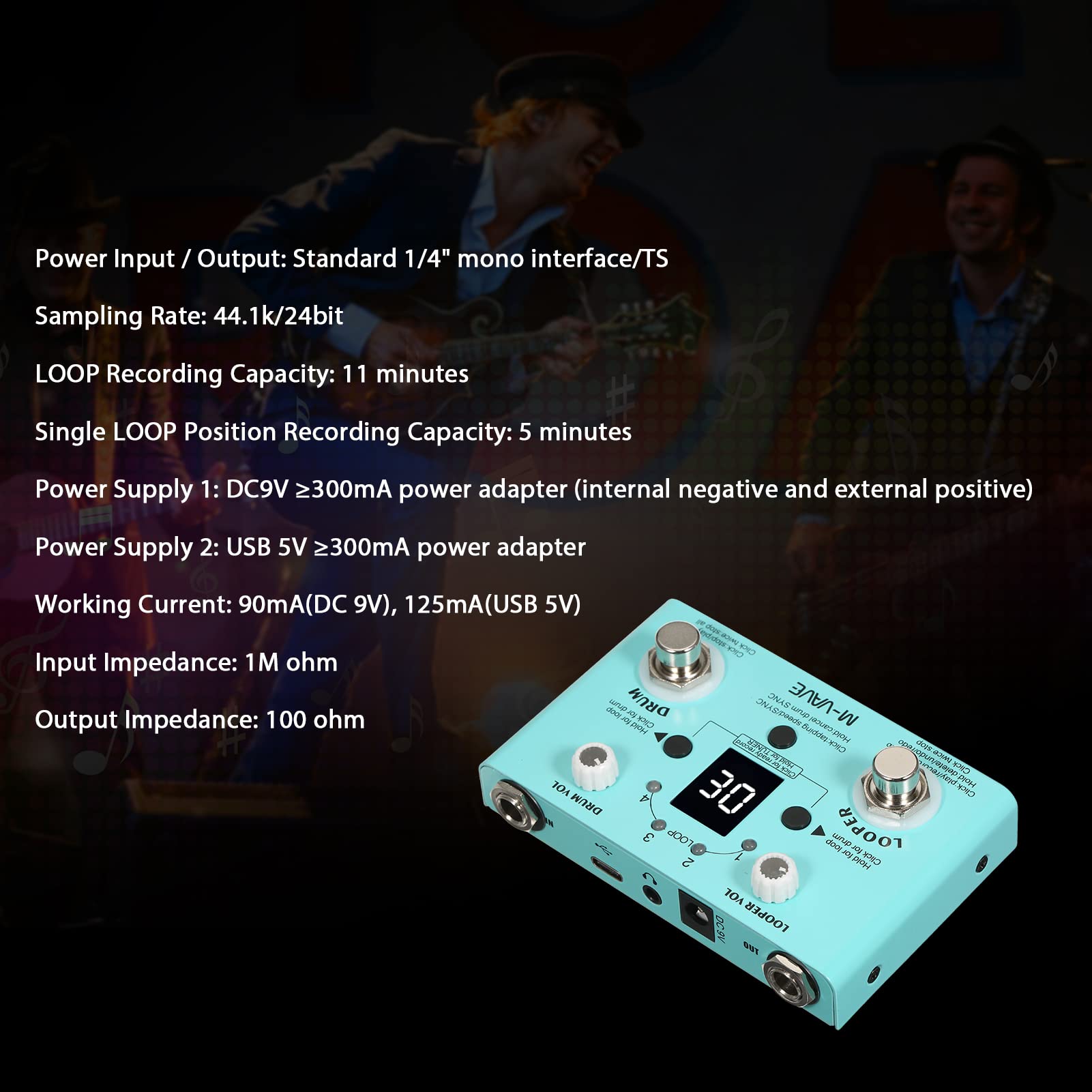 Irfora Lost Tempo Pedal de Efectos Drum & Looper Effector Mini 2-in-1 Looper & Drum Hine Doble Pedal Looper Pedal Looper Pedal de Guitarra 30 Tambores y 4 bucles Sintonizador de Alta