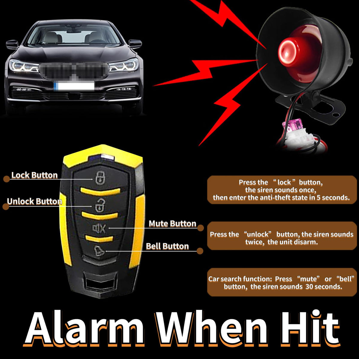 Alarma de Coche CHADWICK Negro con 2 Mandos a Distancia y Sensibilidad de 7 Niveles