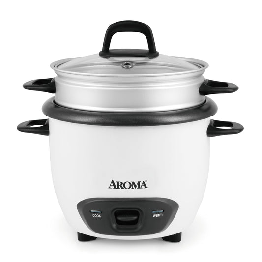 Aroma Arc arrocera y vaporizador de alimentos, 3 tazas (sin cocinar) 6 tazas (cocinado), Blanco, Paquete de 1, 1