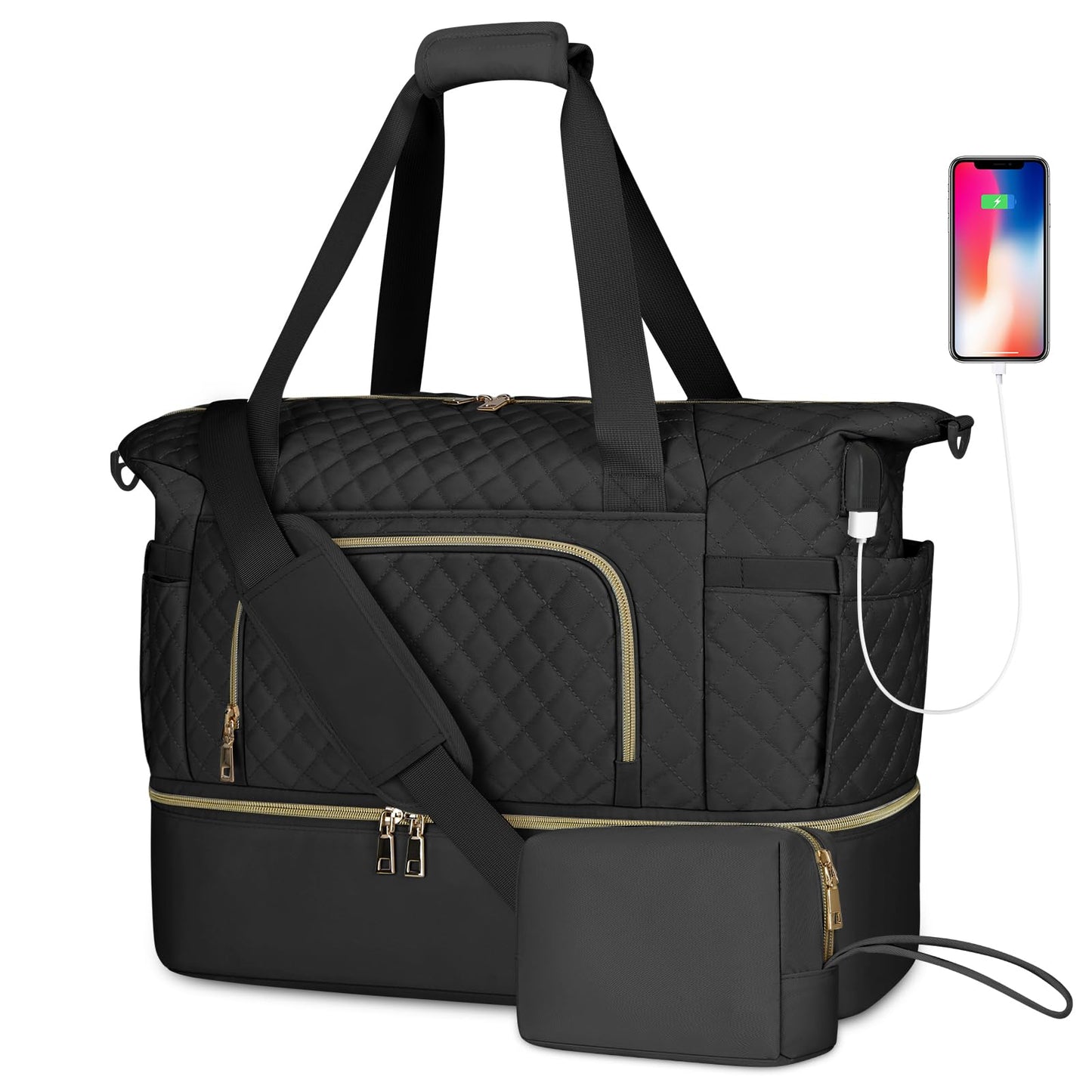 Bolsa de Viaje SDYSM Negro con Puerto USB y Compartimento para Zapatos para Hombre y Mujer