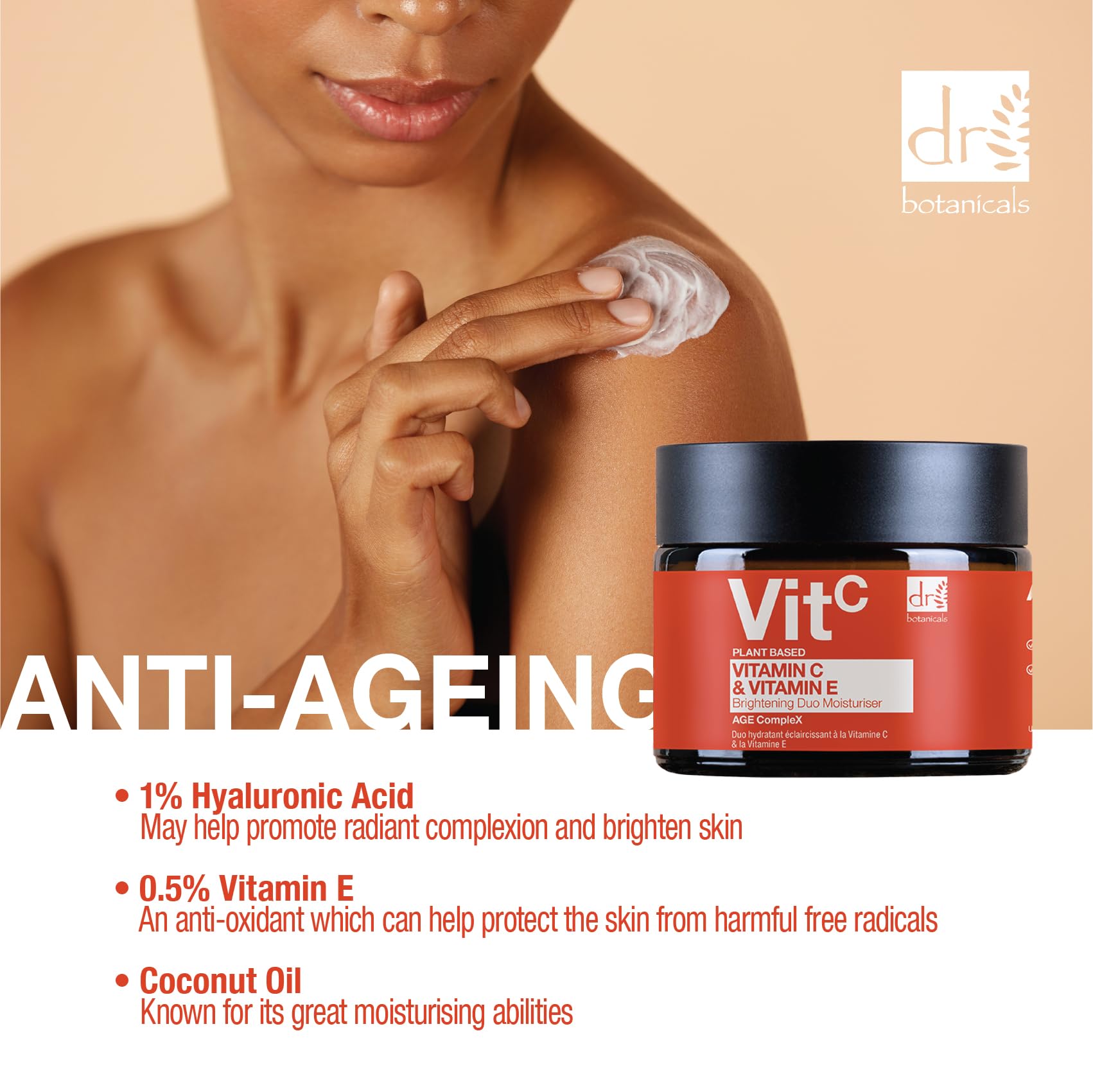 Dr BOTANICALS Vitamina C & E Brightening Duo Moisturiser | Revela tu brillo radiante con potente fórmula antienvejecimiento - Vitamina C para iluminar, vitamina E para protección - Hidratante de día y