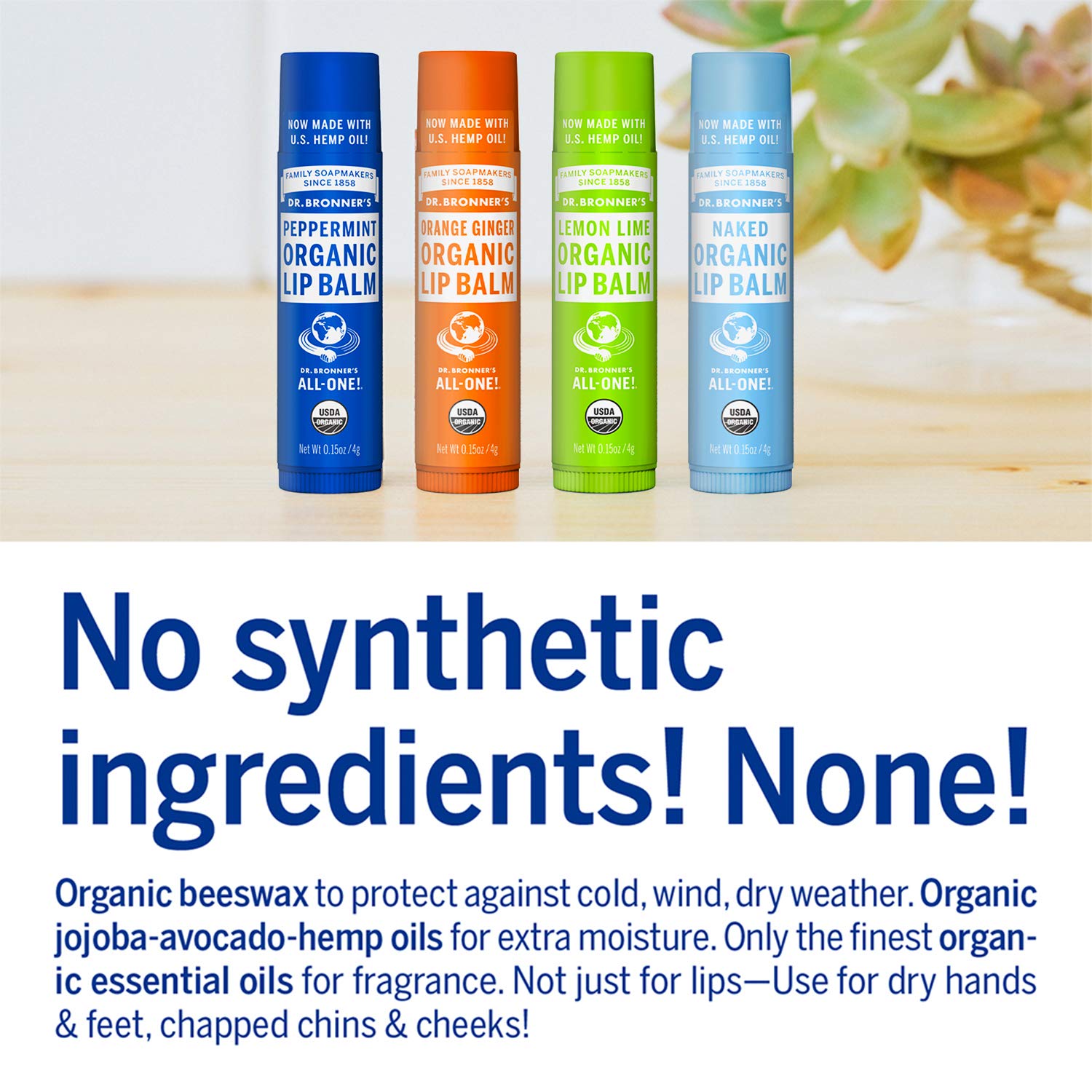 Bálsamo Labial Orgánico Dr. Bronner's Naked, Peppermint, Lemon Lime, Orange Ginger