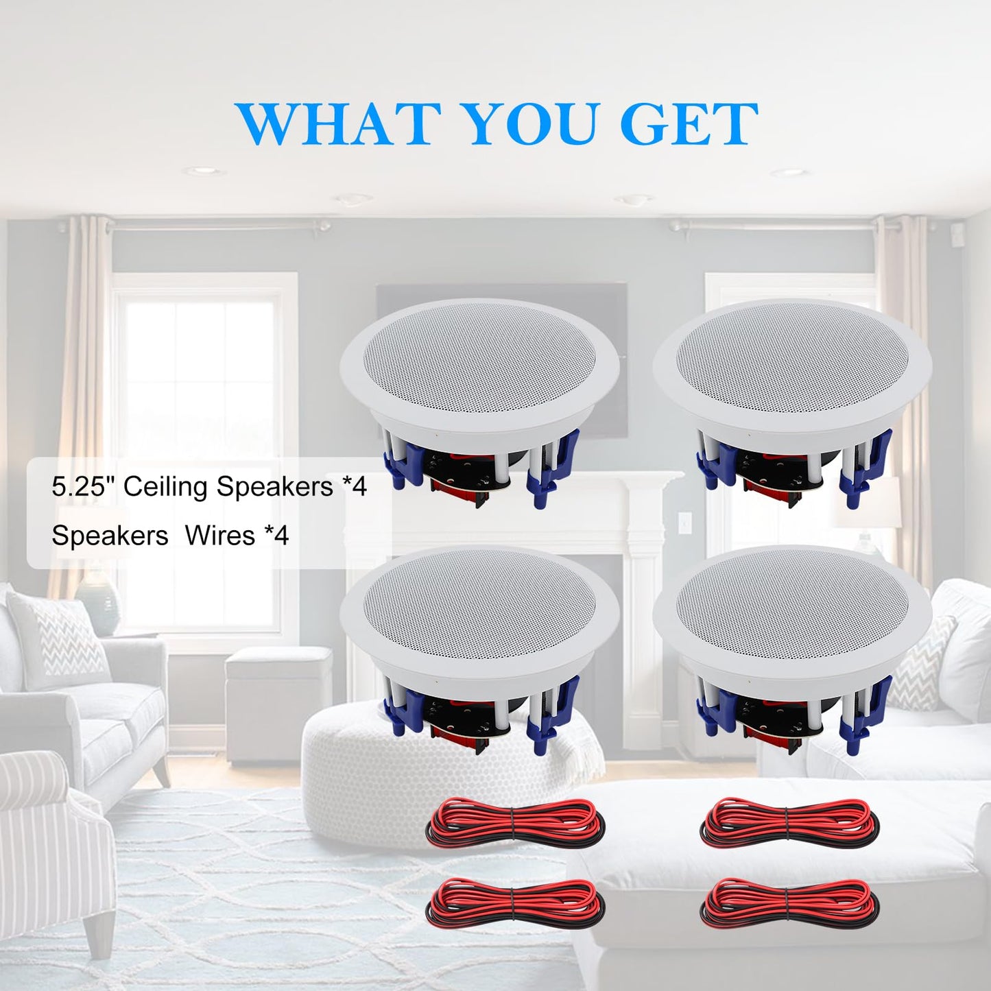 Herdio Altavoces de Techo de 5.25 Pulgadas, 600 W, Montaje Empotrado de 2 vías, Altavoz de Pared para Cine en casa, Interior, baño, Oficina, porches Cubiertos (2 Pares, Blanco)