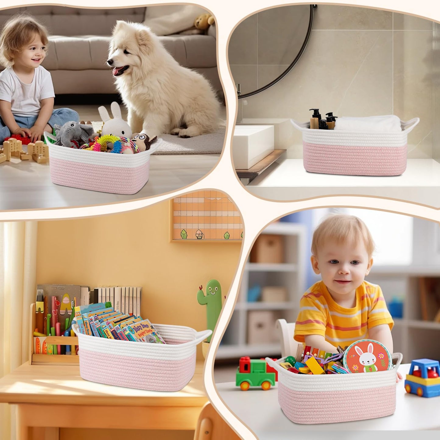 OIAHOMY Cesta tejida pequeña con bolsas de regalo y cintas, cesta de regalo vacía para bebé, cesta de almacenamiento con asas para orejas de gato para estante, sala de estar, baño, cesta de juguetes