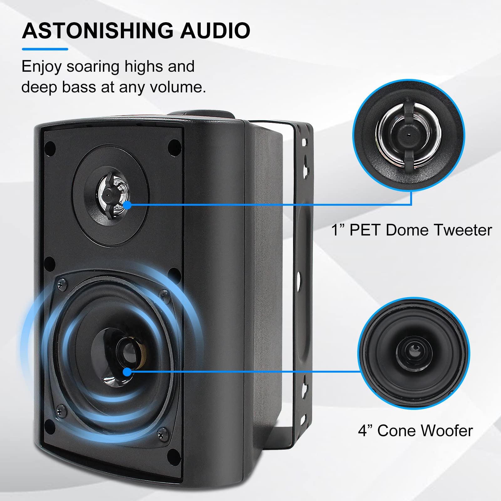 Herdio - Altavoces pasivos para exteriores con cable, impermeables, 4 pulgadas, 2 vías, 400 W, montados en la pared con altavoz de agudos de cúpula, durabilidad para todo tipo de clima, para patio,