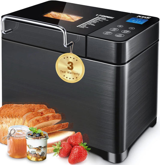 KBS 17 en 1 - Calentadores duales, máquina de acero inoxidable de 710 W sin gluten, máquina de masa, mermelada, yogur PROG, dispensador automático de nueces, bandeja de cerámica y panel táctil, 3