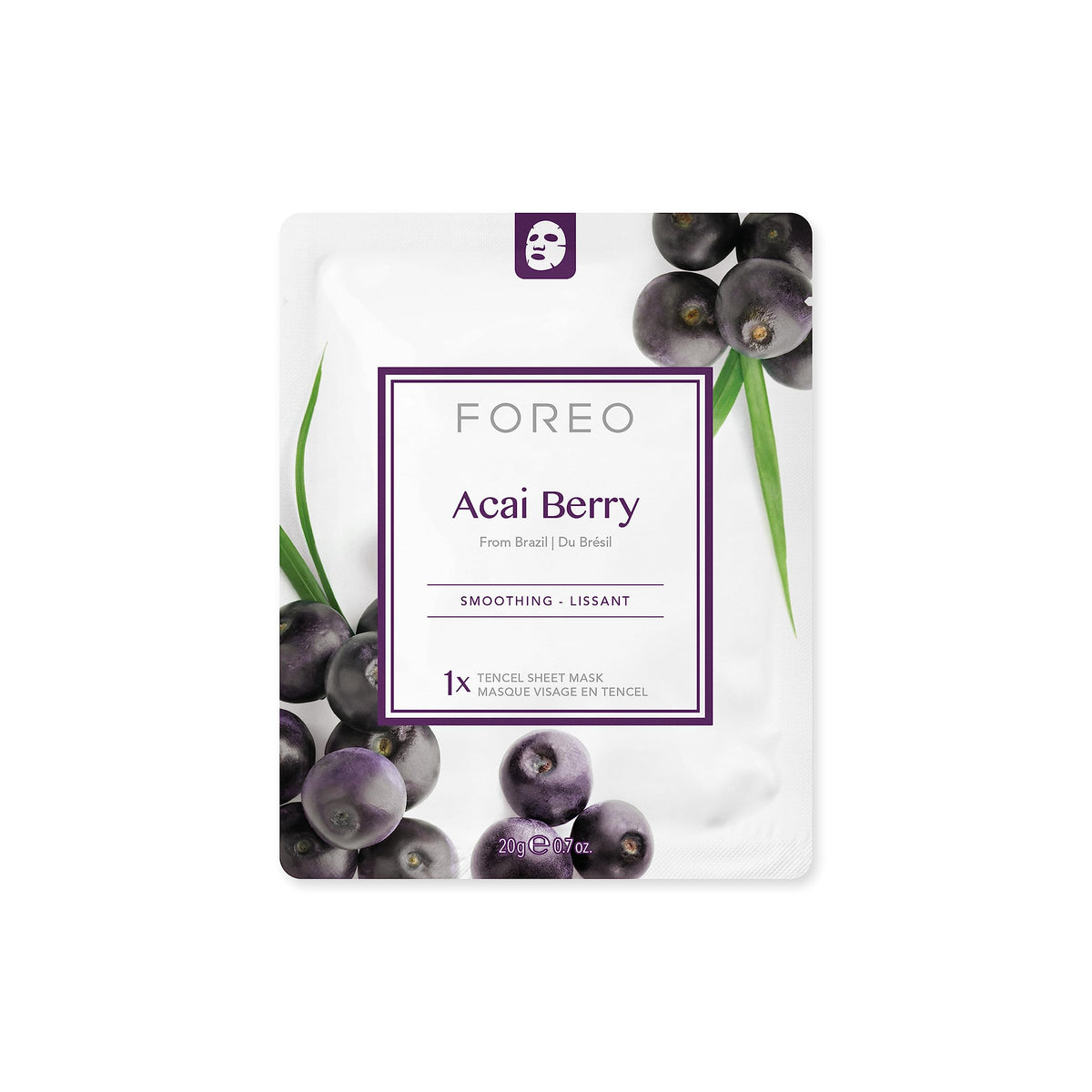 FOREO UFO Acai Berry, mascarilla facial activa para piel seca y envejecida, Pack con 3 unidades, antioxidante, bayas de açai y manteca de karité, cruelty free, compatible con todos los dispositivos UFO