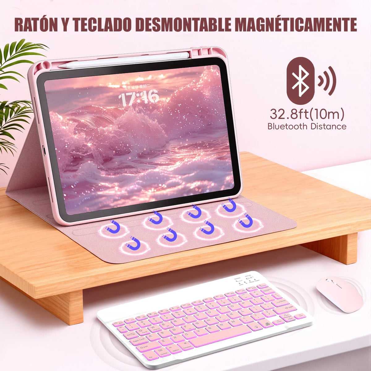 Funda Teclado iPad 10 y 11 Generación LUIOOXEIM Rosa Retroiluminación 7 Colores y Ratón para Mujer