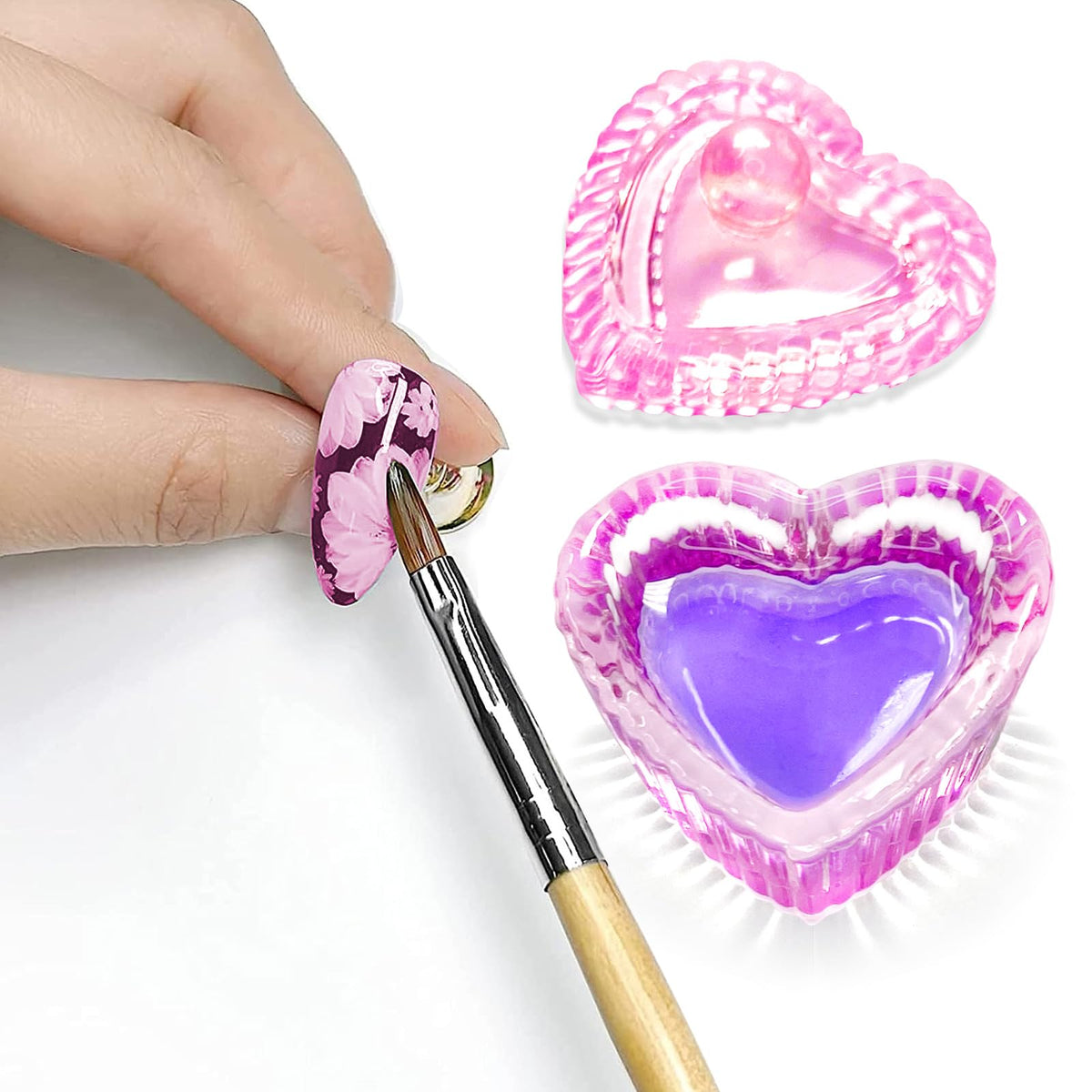 Plato de Vidrio Acrílico en Forma de Corazón Honey Joy Transparente para Arte de Uñas
